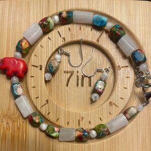 Hand crafted beaded bracelet with natural stone accents. Matching earrings.